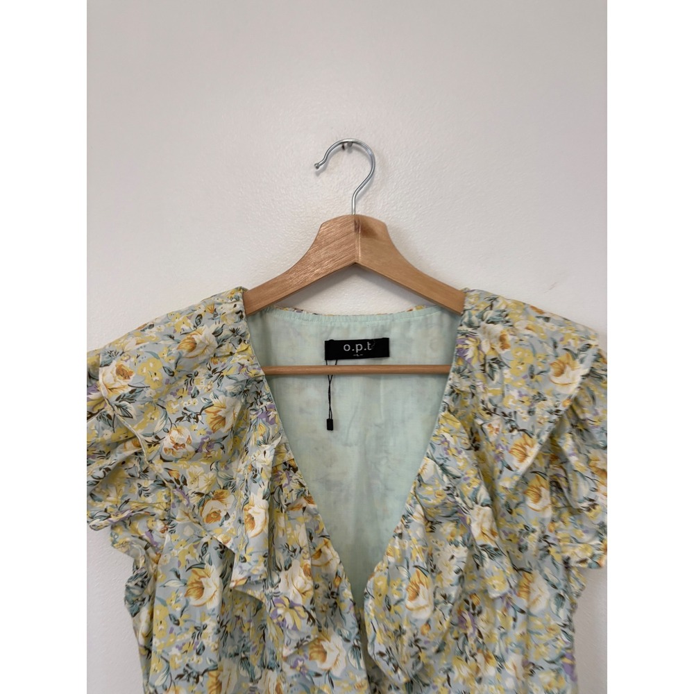 O.p.t. Kate Floral Poplin Ruffle V-Neck Dress – Multicolor – Size L - Picture 3 of 5